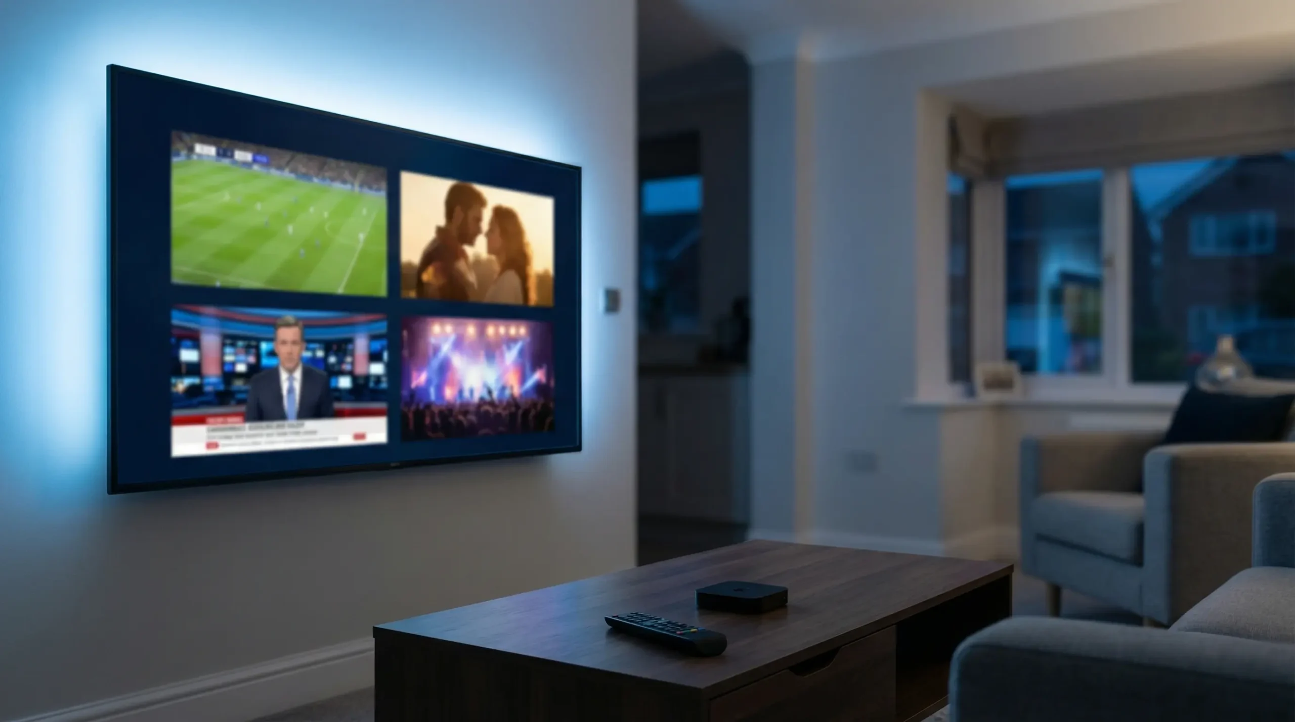 Best IPTV UK channel categories displayed on a modern television in a British living room