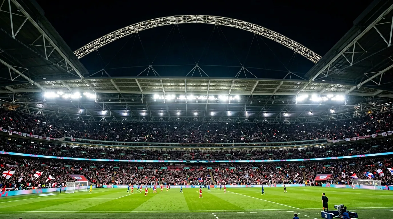 UK sports channels on IPTV 2026 – packed Wembley stadium showing live match under floodlights